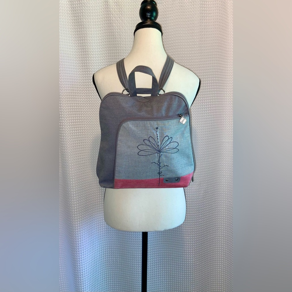 JAK’s 3in1‎ Convertible Backpack Crossbody Grey Floral Embroidered